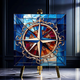 Azulejo Rosa de brújula con aspecto de vidrio templado de 