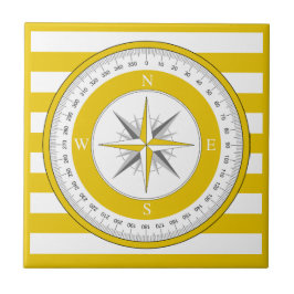 Azulejo Rosa de brújula franjas amarillas y blancas
