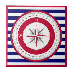Azulejo Rosa de brújula roja franja azul y blanca
