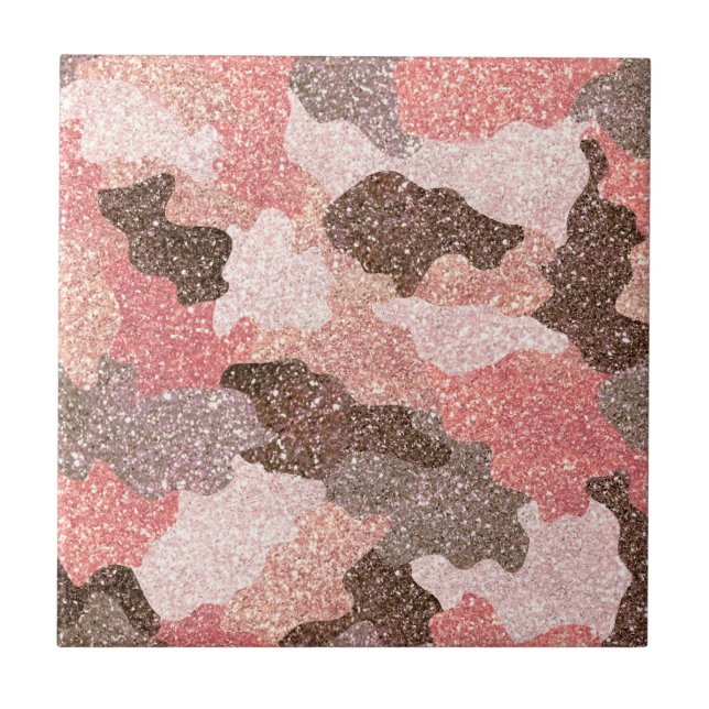 Azulejo Rosa de camuflaje Gold Camo Purpurina Glam Monogra (Frente)