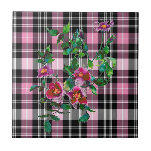 Azulejo Rosa de cosecha - negro y rosa