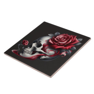 Azulejo Rosa de cráneo gótico 