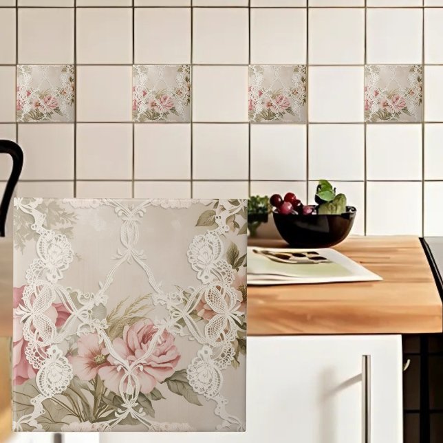 Azulejo Rosa de época detrás de encaje (Subido por el creador)