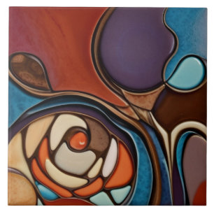 Azulejo Rosa de la Tierra Faux StainGlass Mosaic Resumen A