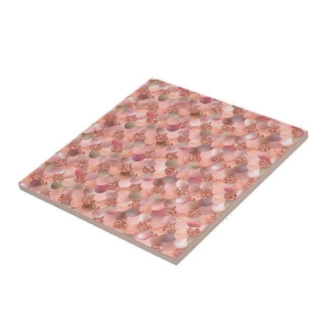 Azulejo Rosa de oro Purpurina rosa Mermaid Scales Bonito (Lado)