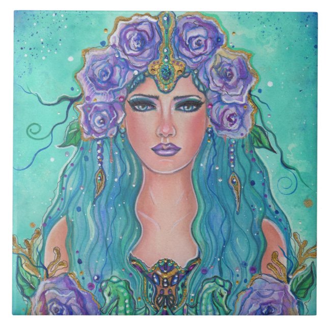 Azulejo Rosa de sirena en el arte marítimo de Renee Lavoie (Frente)