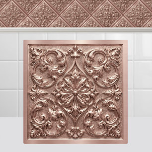 Azulejo Rosa dorada victoriana con filigrana repujada anti
