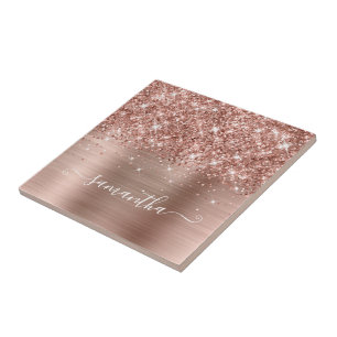 Azulejo Rosa Dorado Brillante Caligrafía con Firma Femenin