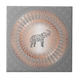 Azulejo Rosa Dorado Elefante Gris Mandala