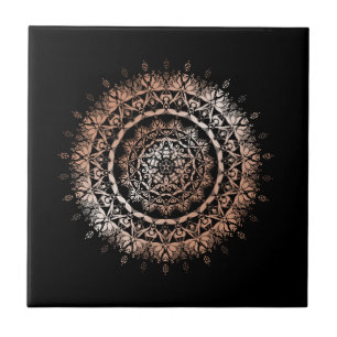 Azulejo Rosa Dorado Floral Mandala Negro