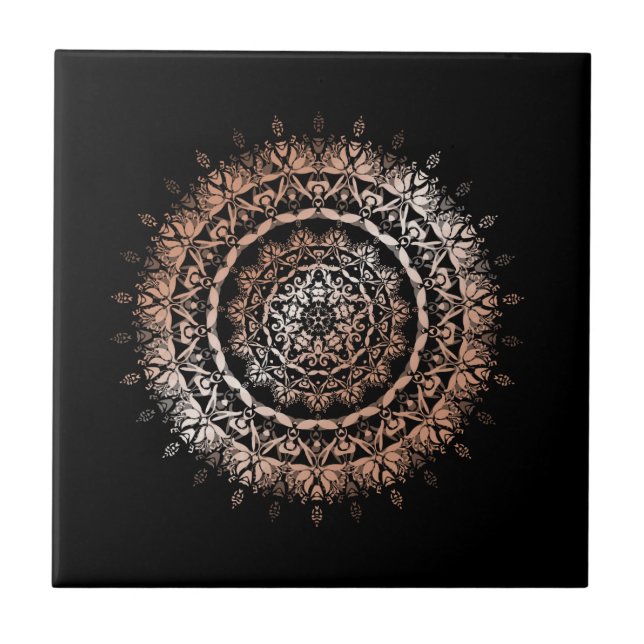 Azulejo Rosa Dorado Floral Mandala Negro (Frente)