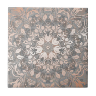 Azulejo Rosa Dorado Gris Floral Mandala