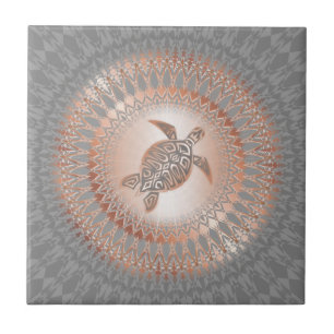 Azulejo Rosa Dorado Gris Tortuga Y Mandala