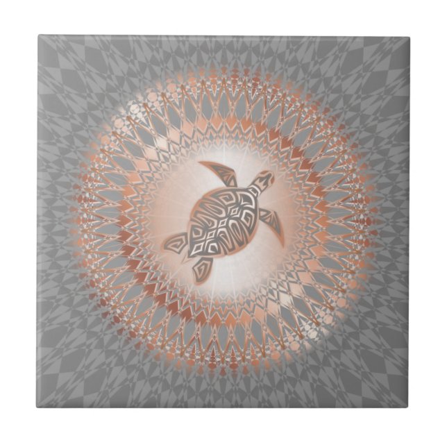 Azulejo Rosa Dorado Gris Tortuga Y Mandala (Frente)