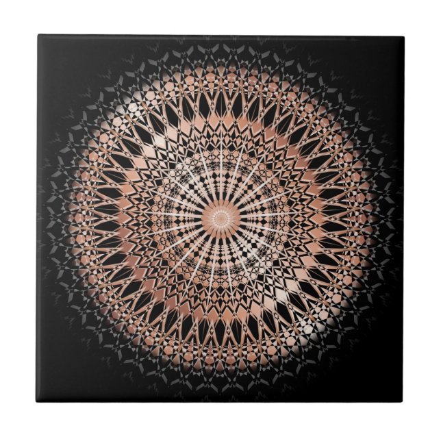 Azulejo Rosa Dorado Mandala Negro (Frente)
