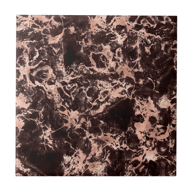 Azulejo Rosa Dorado Mármol Negro Moderno Chic Elegante (Frente)