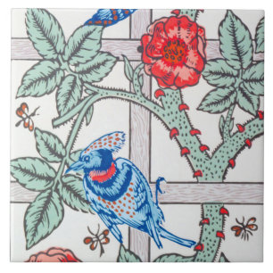 Azulejo Rosa escalante y pájaro pequeño, William Morris