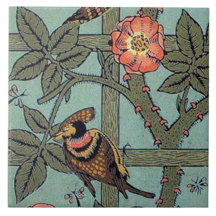 Azulejo Rosa escalante y pájaro pequeño, William Morris