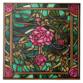 Azulejo Rosa floral con estilo de vidrio manchado muy intr