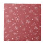 Azulejo Rosa floral de labranza de cerámica roja<br><div class="desc">Flores blancas dibujadas a mano en el campo y hojas en una casa de campo con un fondo rojo subió. 100% de satisfacción del cliente con "Zazzle" todos los días.</div>