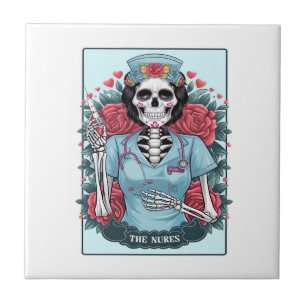 Azulejo Rosa Floral Enfermera Esqueleto Carta Tarot Hallow