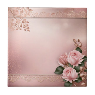 Azulejo Rosa floral Oro Botánico