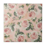 Azulejo Rosa Girly Tile<br><div class="desc">Diseño de bonitos con rosas de col rosa sobre un fondo rosa suavemente afligido y texturado.</div>