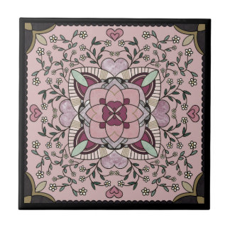 Azulejo Rosa Gold Faux Marble Mandala