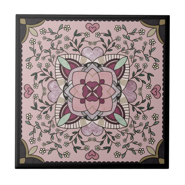 Azulejo Rosa Gold Faux Marble Mandala (Frente)