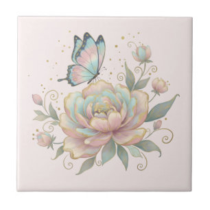 Azulejo Rosa mágica y colores pastel de mariposa