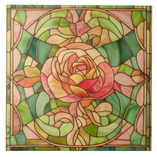 Azulejo Rosa melocotón bonito estilo vidrio emplomado