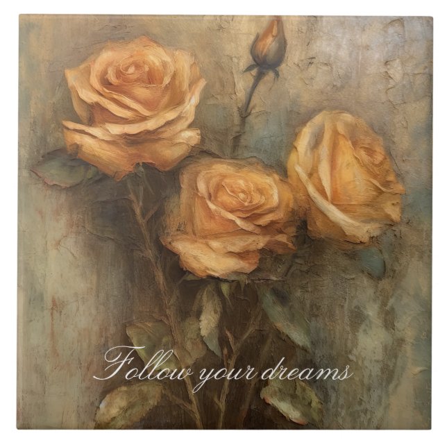Azulejo Rosa Melocotón Floral Romántico (Frente)