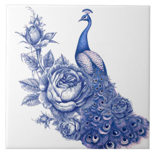 Azulejo Rosa Pavo Real Azul Blanco