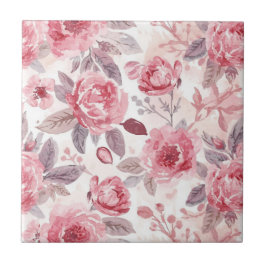 Azulejo Rosa Peonía Rosa Floral Acuarela Jardín