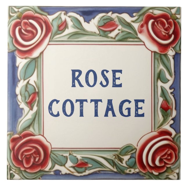 Azulejo Rosa Personalizado de flores Nombre placa Rótulo p (Frente)