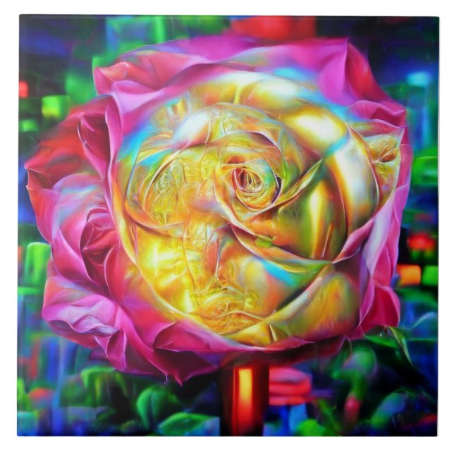 Azulejo Rosa psicodélico arcoiris (Frente)