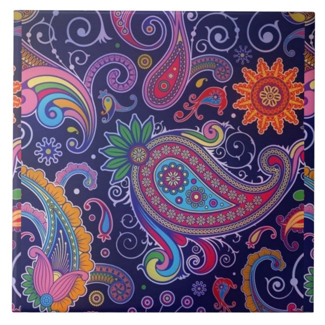 Azulejo Rosa púrpura paisley (Frente)