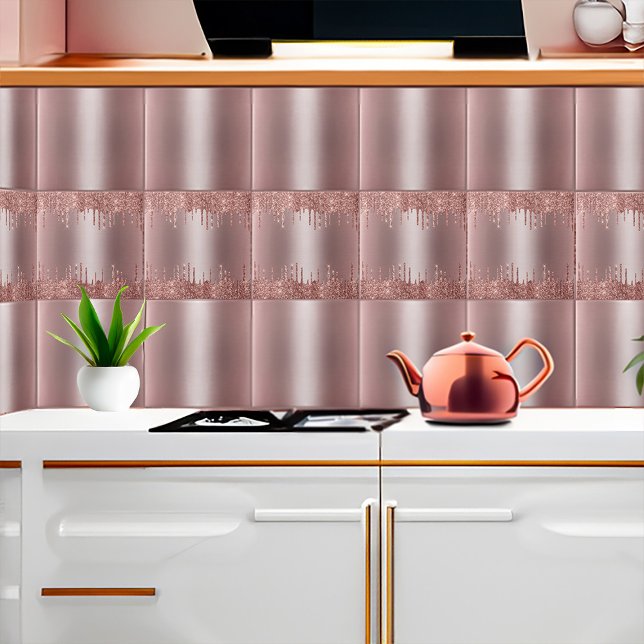 Azulejo Rosa Purpurina Gold Perfora Patrón sin inconvenien (Rose Gold Glitter Drips Seamless Pattern Version 3 and Version 1 Ceramic Tile combination
)