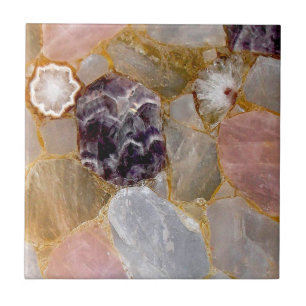 Azulejo Rosa Quartz, Ametist, Geode Blanco, Impresión Gems