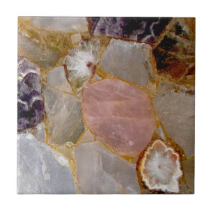 Azulejo Rosa Quartz, Ametist, Geode Blanco, Impresión Gems