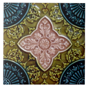 Azulejo Rosa Repro Histórico, Verde, Indigo Majólica