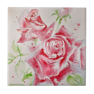 Azulejo Rosa Roja Rosa Flores Acuarela Flor Arte Floral