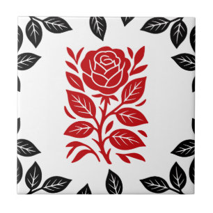 Azulejo Rosa Roja y Negra Floral Moderna Minimalista Glam