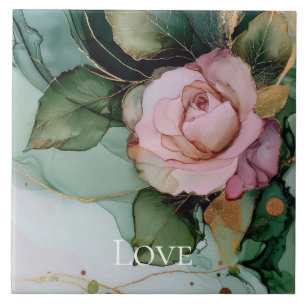 Azulejo Rosa Romántica Blanca Rosa Dorado Amor Floral