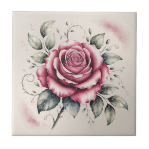 Azulejo Rosa rosa hermosa acuarela elegante moderna