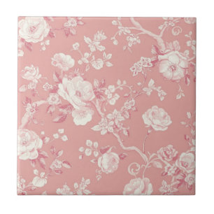 Azulejo Rosa Rubor Rosa Antigua Toile Patrón Floral