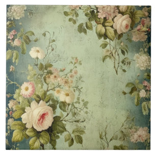 Azulejo Rosa Rubor Verde Oscuro 