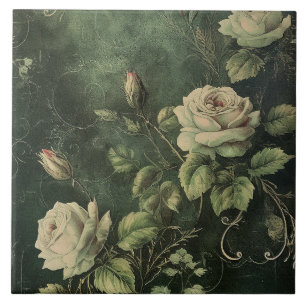 Azulejo Rosa Rubor Verde Oscuro