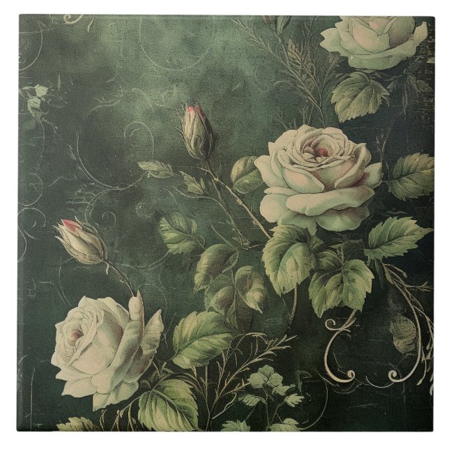 Azulejo Rosa Rubor Verde Oscuro  (Frente)