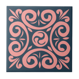 Azulejo Rosa sobre azul oscuro Patrón intrincado Tile cerá